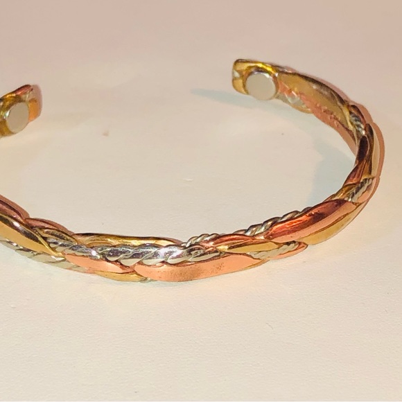 Sterling Silver Copper Brass Hammered Braided Cuff Bracelet Native American Vtg - Picture 13 of 16